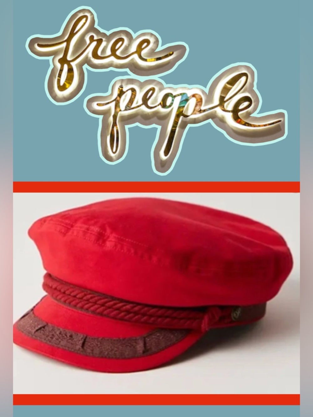 🆕 Free People x Mossant Yacht Club Marine Lieutenant Hat Red Cotton One Size